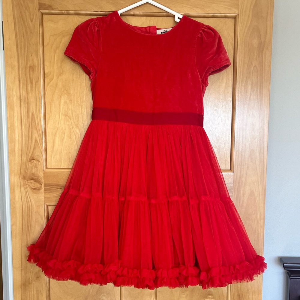 Mini Boden Girls Red Velour Tulle Occasion Dress, Holiday Christmas Dress
